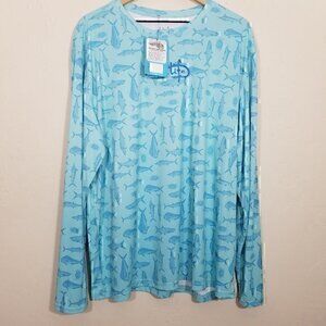 NWT XXL Men’s Teal/Blue Long-Sleeve Fishing Shirt - 100% Polyester, lightweight